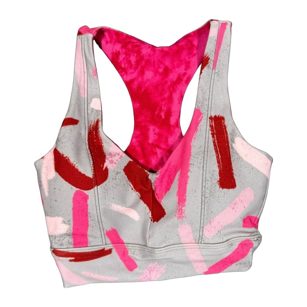 WITH Wear It To Heart XS Grey Pink Abstract Racerback Sports Bra Womens NWT